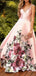 Pink A Line Satin Floral Prints Spaghetti Strap A-Line Prom Dresses DM2000