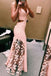 Pink Mermaid Prom Dresses with Floral Appliques, Long Pink Graduation Party Dresses DMP103