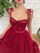 Pretty Sweetheart Neck Burgundy Layered Tea Length Prom Dresses DMP322