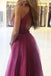 A-line Purple Long Prom Dress With Beads, Tulle Formal Evening Dress  DMP292
