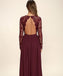 Lace Chiffon Bodice Burgundy Prom Dress,Long Simple Bridesmaid Dress with Long Sleeves DM381