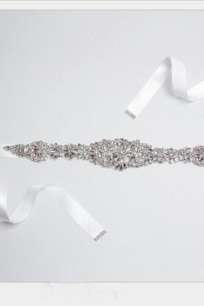 Rhinestone Bridal Belt Pearl Long Ribbon Wedding Sash BS2
