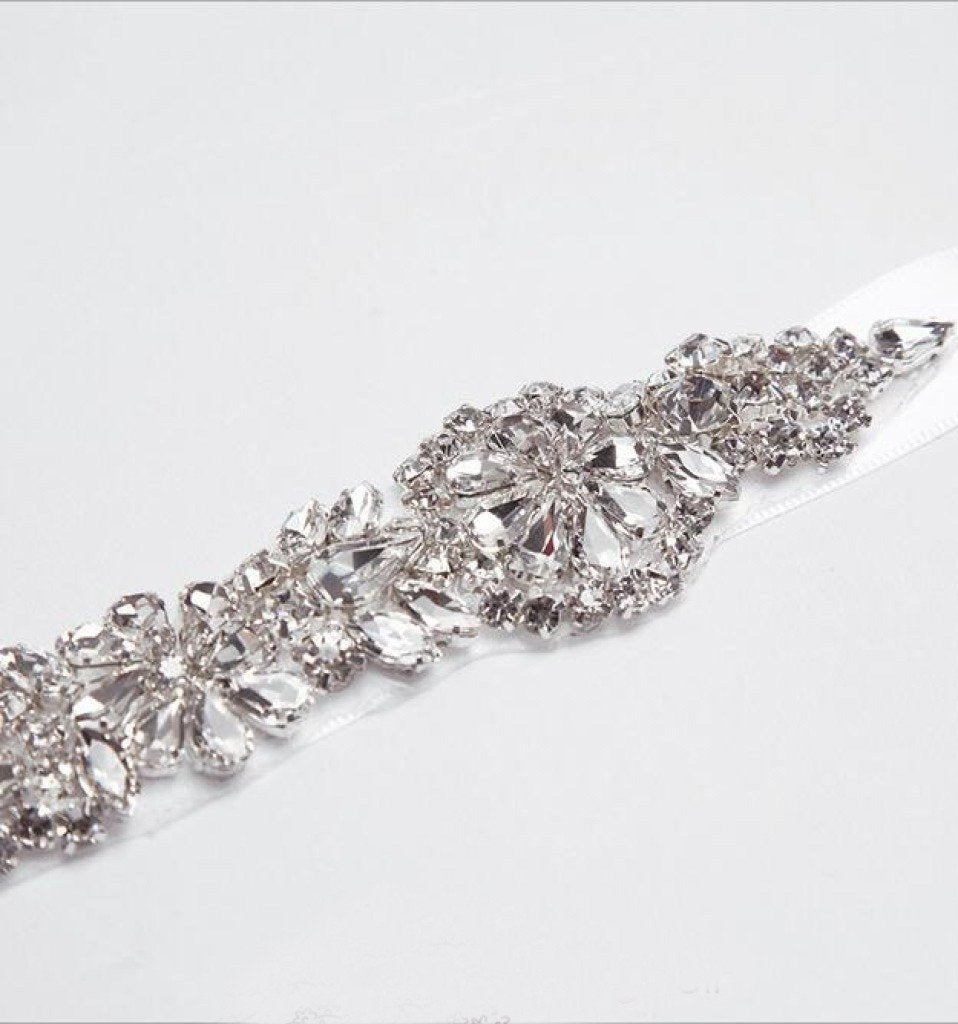 Rhinestone Bridal Belt Pearl Long Ribbon Wedding Sash BS2