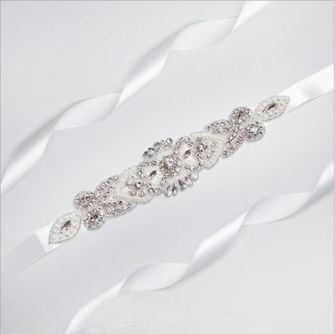 Pearls and Beads White Wedding Sashes Belts On Sale BS14