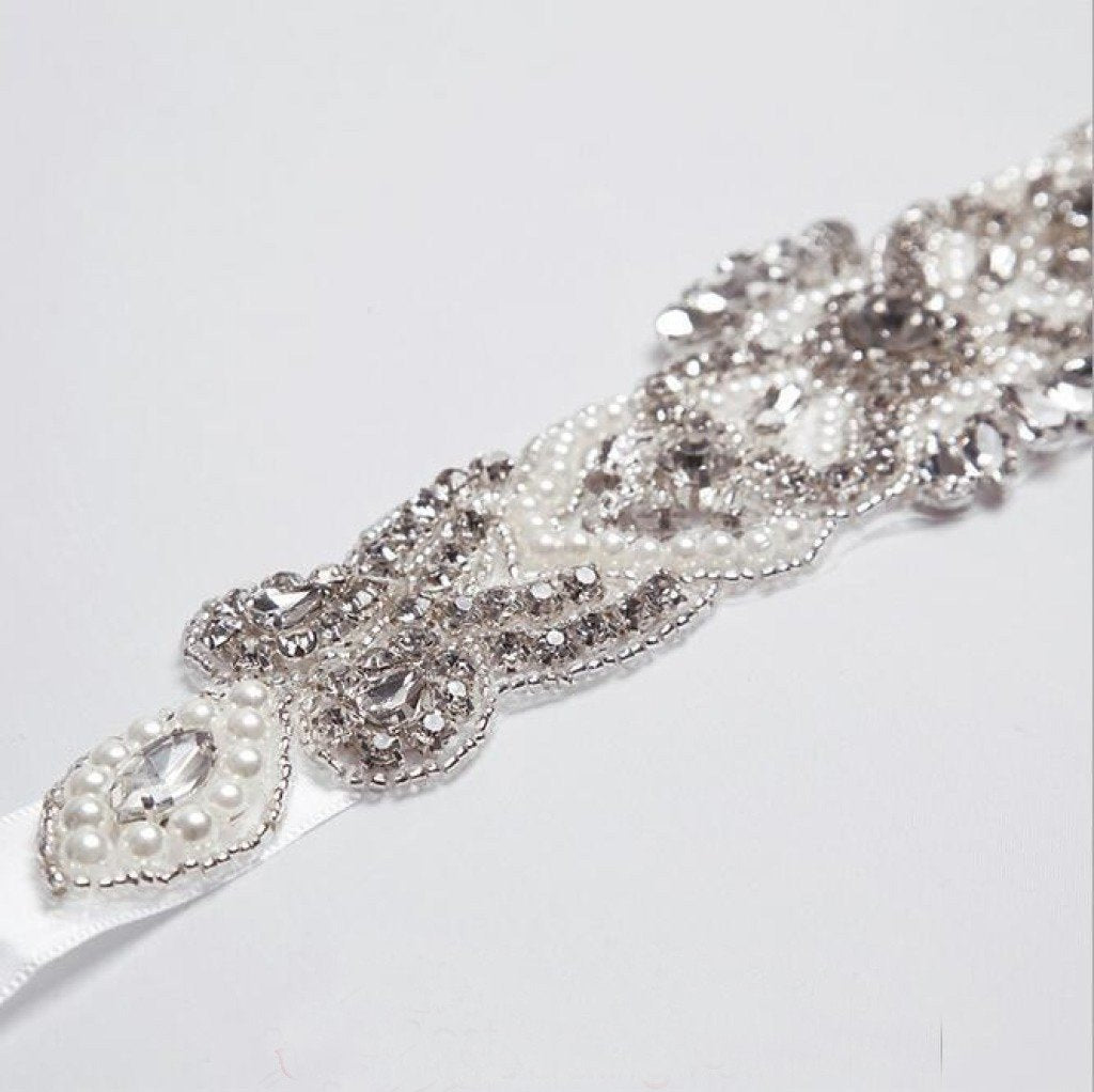 Pearls and Beads White Wedding Sashes Belts On Sale BS14