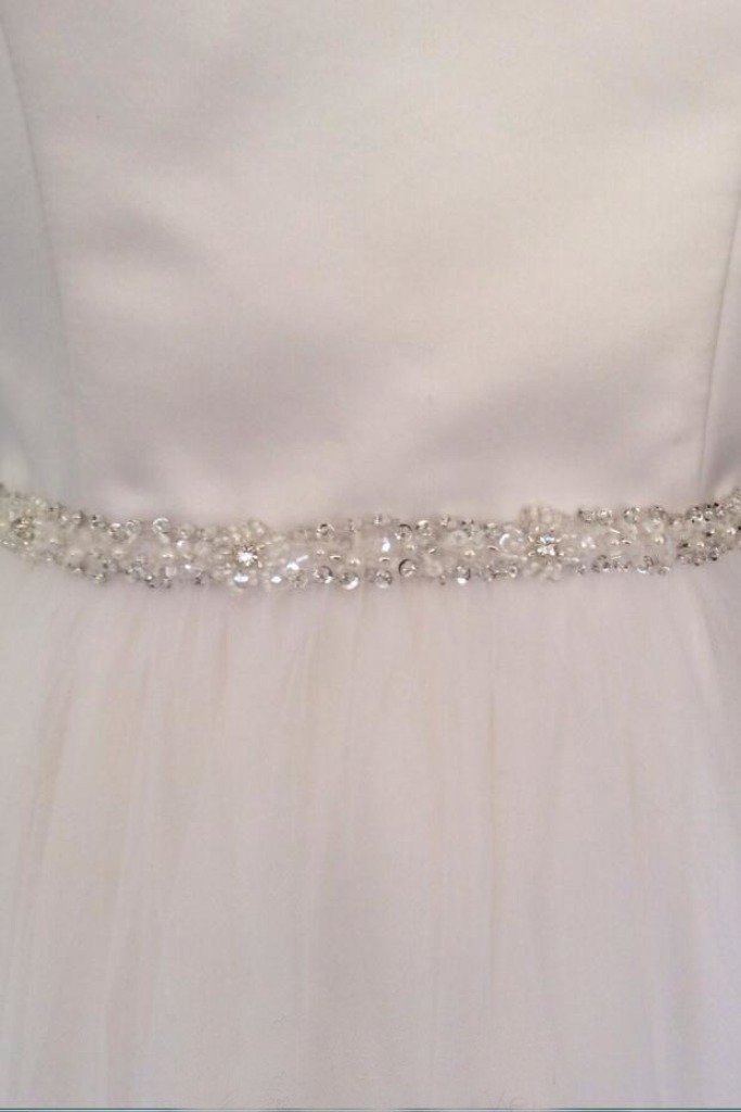 Skinny Beaded Bridal Belt Thin Ribbon Crystal Sash Narrow Rhinestone Trim BS6