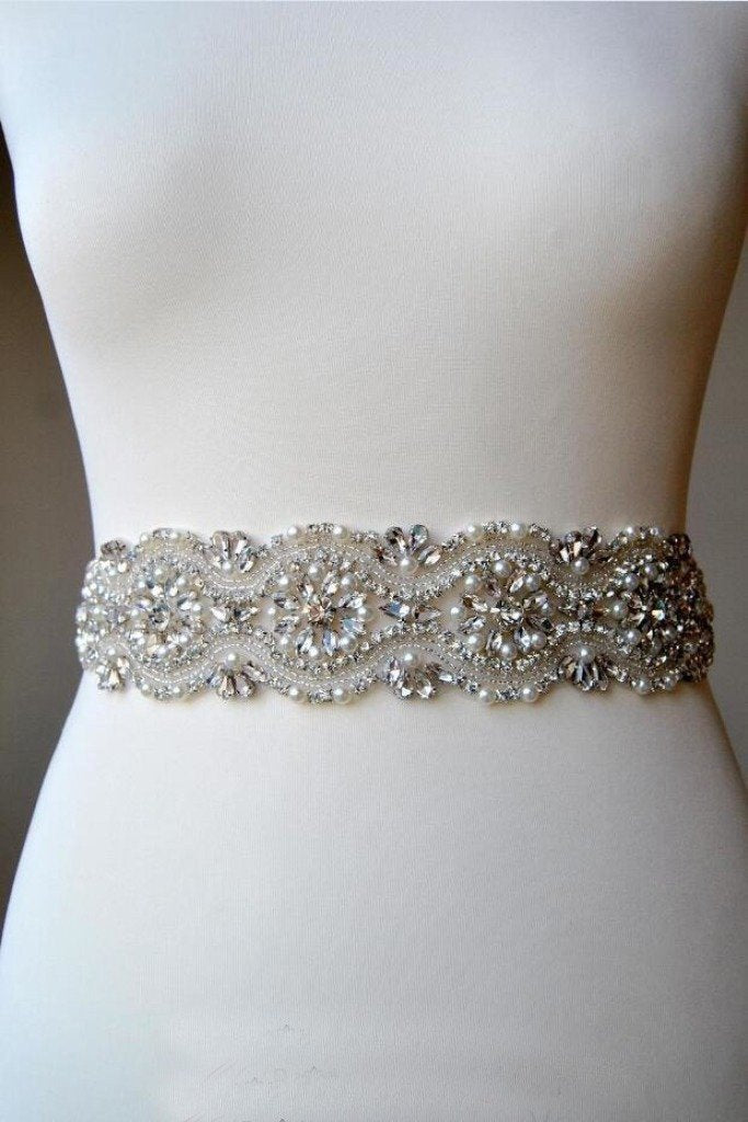 Rhinestone Wedding Bridal Sash Belt Beading Pearls All Around Belt BS15