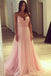 A Line Spaghetti Straps Pink Tulle Long Prom Dress DME87