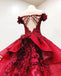 Charming Red Ball Appliques Gown Prom Dress With Beads, Quinceanera Dresses DMF37