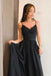 Stunning A-line Spaghetti Straps Long Black Prom Dress with Split DMJ63