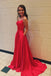 Red Spaghetti Strap Prom Dress with Pockets Sexy Long Split Party Dresses DMJ87