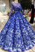 Royal Blue Long Sleeves Lace Prom Dresses,Ball Gown Quinceanera Dresses DMK6