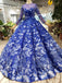Royal Blue Long Sleeves Lace Prom Dresses,Ball Gown Quinceanera Dresses DMK6