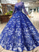 Royal Blue Long Sleeves Lace Prom Dresses,Ball Gown Quinceanera Dresses DMK6