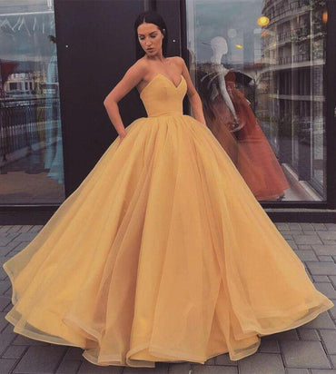 Sweetheart Yellow Long Modest Prom Gown, Long A-line Fashion Prom Dress DMP79