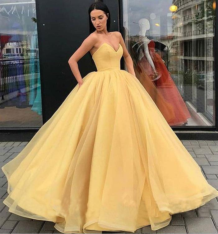 Sweetheart Yellow Long Modest Prom Gown, Long A-line Fashion Prom Dress DMP79