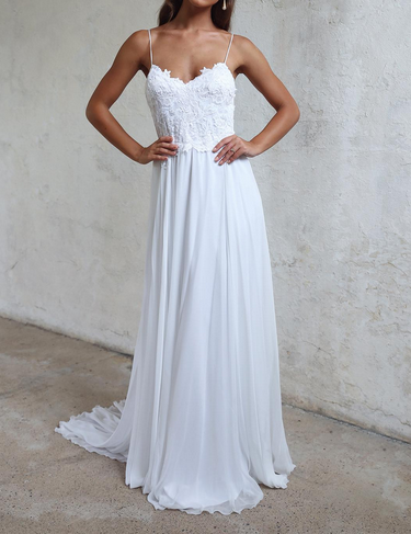 Backless Chiffon Long Beach White Spaghrtti Straps a line bridal wedding dress DM243