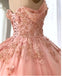 Pink Quince Dresses Ball Gowns Off the Shoulder Lace Applliques Wedding Dresses DMP078