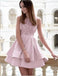 Pretty Bateau Short Pink Satin Homecoming Party Dresses with Appliques DMO51