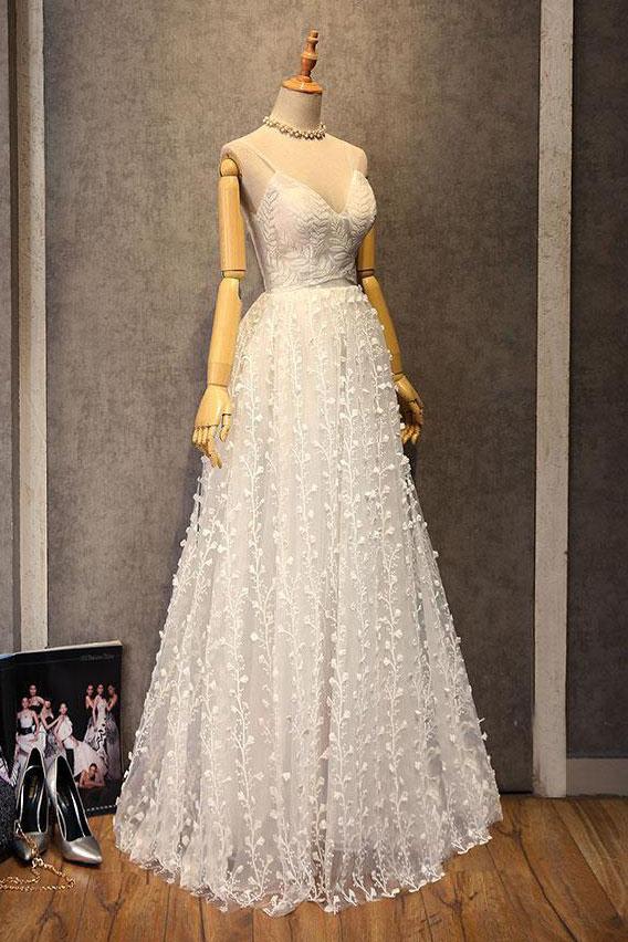 Unique Spaghetti Straps V-Neck Lace Up A-Line Long Prom Dress DMF25