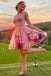 A Line Pink Short Prom Dresses with 3D Flowers, A Line Spaghetti Straps Graduation Homecoming Dresses DM1013