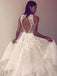 A Line Tulle Appliques Long Prom Dress Open Back Cheap Wedding Dress DMH86