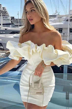 Sexy Off-the-Shoulder Sheath Short Homecoming Dress Graduation Dress DMHD40