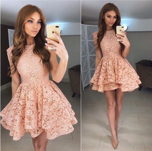 Princess A-Line Round Neck Lace Short Homecoming Dress,Prom Dresses DM331