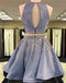 Stylish Two Piece A-Line Jewel Sleeveless Short Homecoming Dresses With Beading DM432