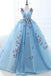 Ball Gown Long Sky Blue Butterfly V Neck Prom Dress,Quinceanera Dresses DME79