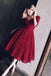 Half Sleeves Burgundy Lace V Neck Short Homecoming Dresses,Elegant Prom Dress DM297