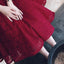 Half Sleeves Burgundy Lace V Neck Short Homecoming Dresses,Elegant Prom Dress DM297