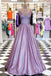 Lavender Sparkly A Line V-neck Long Prom Dresses with Pockets DM1059