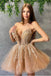 Tulle Sexy V Neck Lace Appliques A Line Short Homecoming Dress DM1847