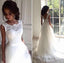White Lace Sleeveless Wedding Dresses,Sexy Tulle A Line Long Bridal Gowns DM390