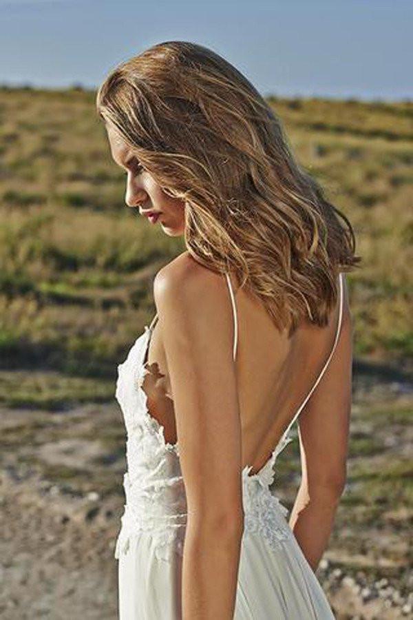Summer A Line Lace Long Ivory Spaghetti Straps Beach/Coast Wedding Dress DM269