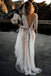 Sparkly A-line See Through Deep V Neck Long Sleeves Wedding Dresses DMW30