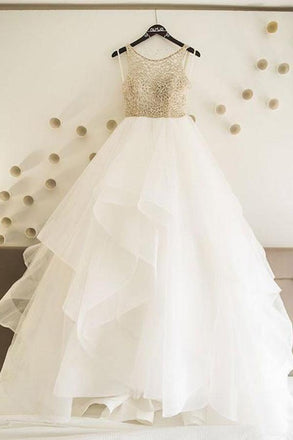 Simple A line Tulle Wedding Dresses, Cheap Long Prom Dress DMC69