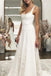 Satin A-line Spaghetti Straps Long Square Neck Wedding Dresses with Lace Appliques DMW16
