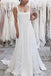 Satin A-line Spaghetti Straps Long Square Neck Wedding Dresses with Lace Appliques DMW16