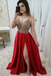 Spaghetti Straps A Line Split Prom Dress, Pink Beaded Evening Dresses DMJ47