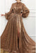 Charming A Line Long Sleeve Sequin High Neck Prom Dresses DMH60