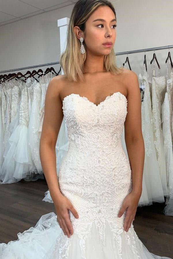 Sexy Lace Mermaid Sweetheart Wedding Dress With Ruffles, Bridal Gown DM1884