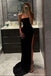 Black Strapless Long Sheath Prom Dresses Boycon Sexy Evening Gown With Slit DMP075