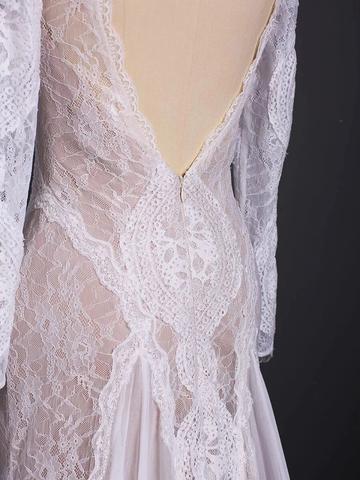Elegant Lace Bridal Dress, Long Sleeves Backless Beach Wedding Dresses DMN91