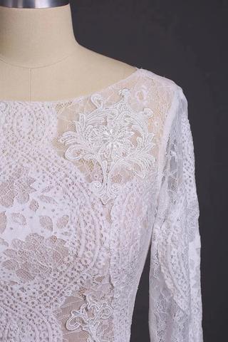 Elegant Lace Bridal Dress, Long Sleeves Backless Beach Wedding Dresses DMN91