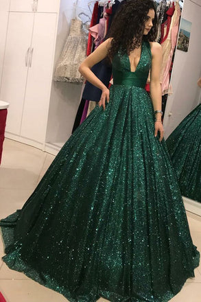 Shinny Green Sequined Ball Gown Cheap Prom Dress, Quinceanera Dresses DMH73