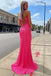 Glitter Hot Pink Mermaid Sparkly Prom Dresses with Slit, Long Evening Dresses DMP105