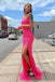 Glitter Hot Pink Mermaid Sparkly Prom Dresses with Slit, Long Evening Dresses DMP105