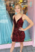 Sparkly Burgundy Sequins V Neck Tight Short Prom Homecoming Dress DMHD34